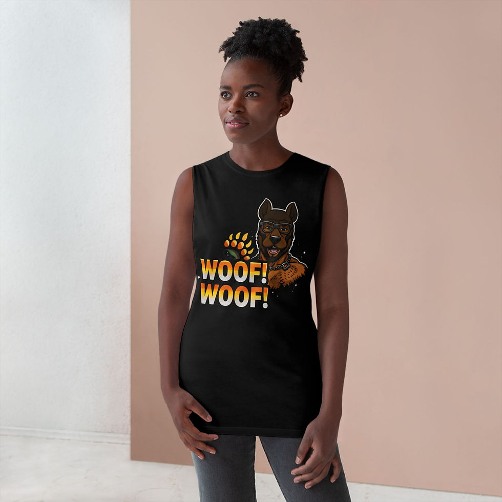 Thumbnail: Woof! Dog Graphic Tank Top – Funny Paw Print & Retriever Design