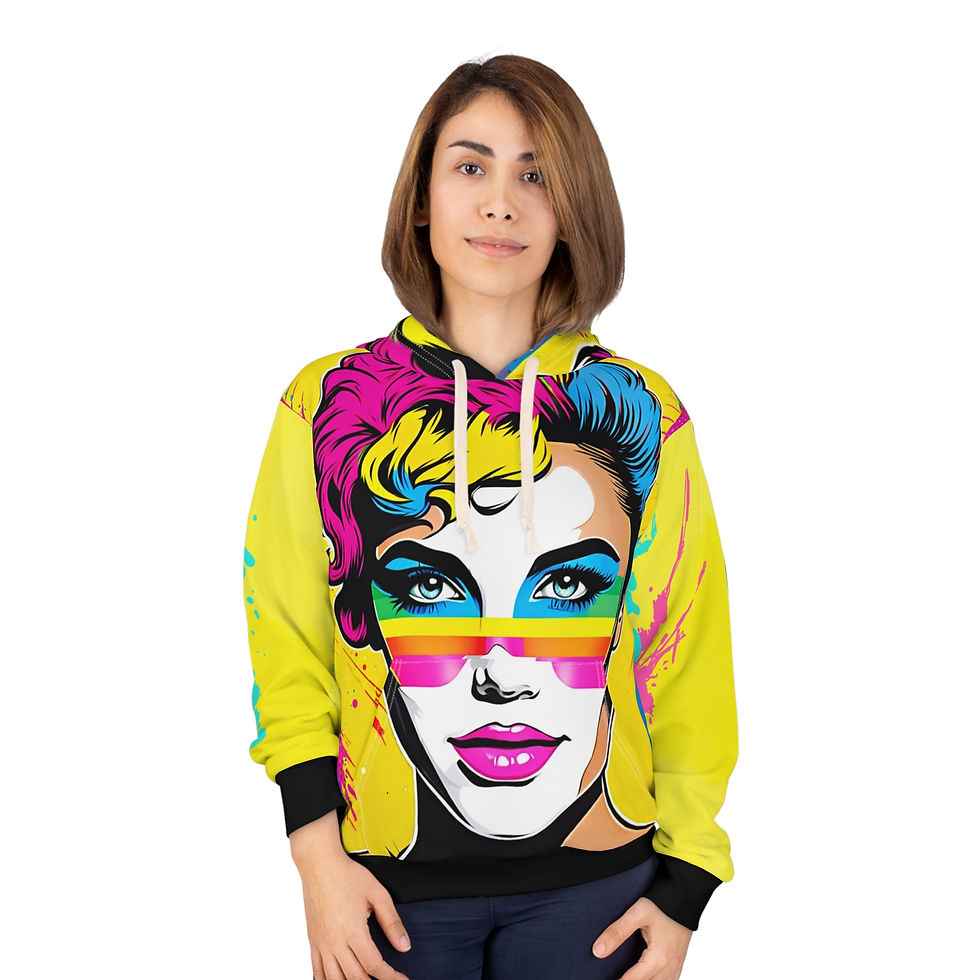 Thumbnail: Pop Art Face Hoodie — Bright Neon Retro Portrait Pullover