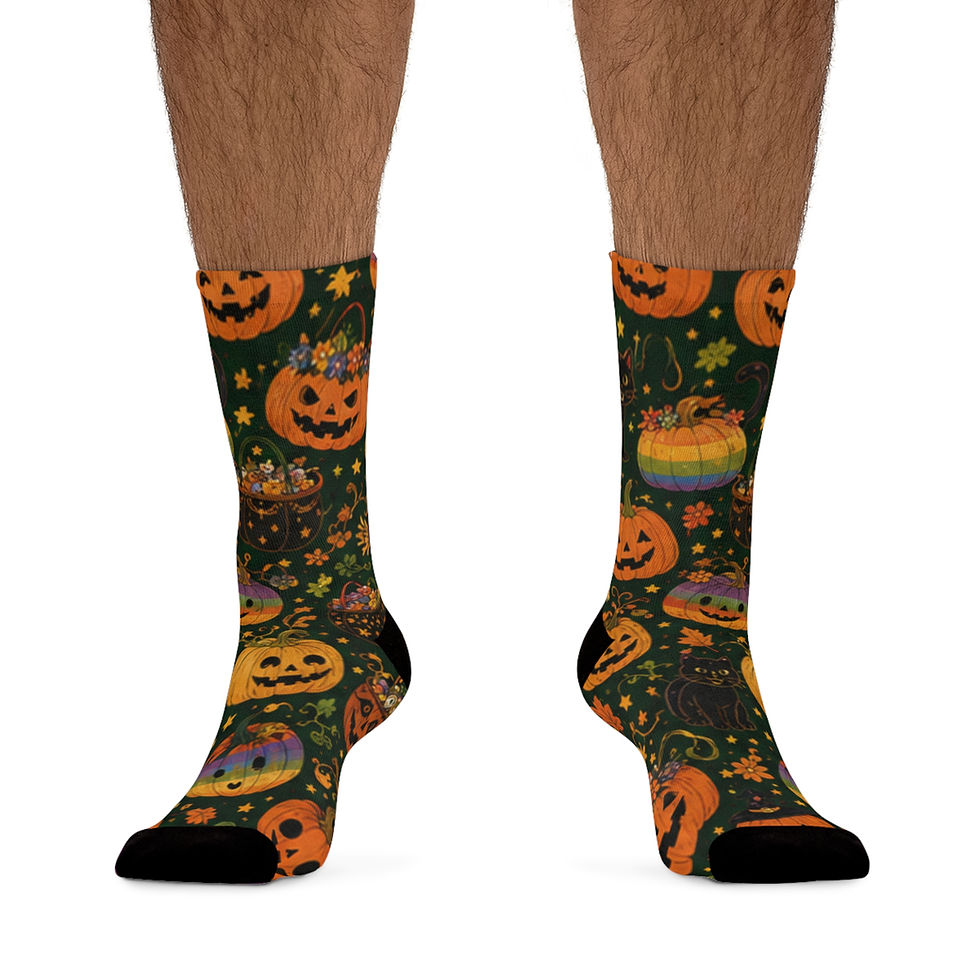 Thumbnail: Halloween Pumpkin Pattern Socks Recycled Poly Festive Crew Socks