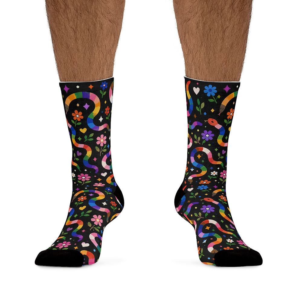 Thumbnail: Colorful Rainbow Snake Floral Socks — Recycled Poly Crew Socks