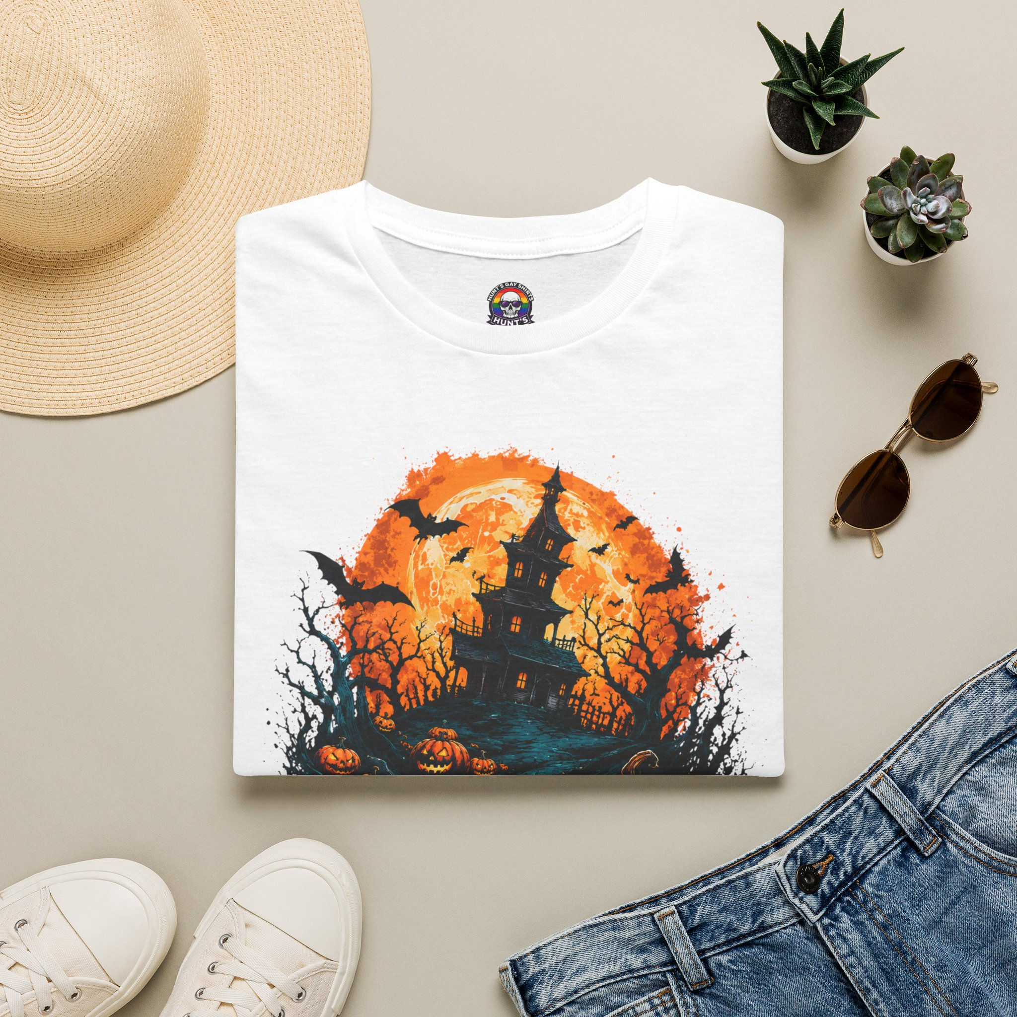 Halloween Haunted House T-Shirt — Spooky Pumpkin Moon Tee