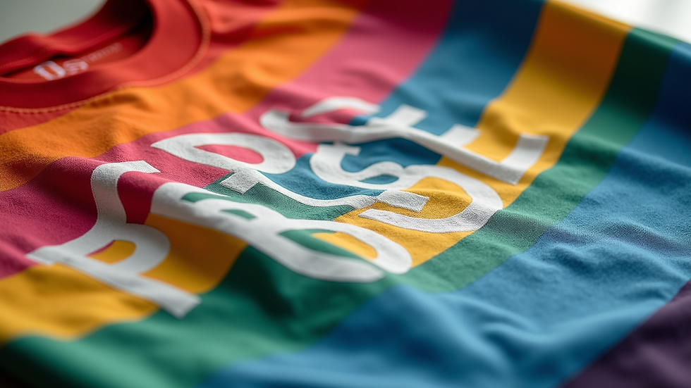 Close-up of a bold pride t-shirt fabric showing vibrant print quality