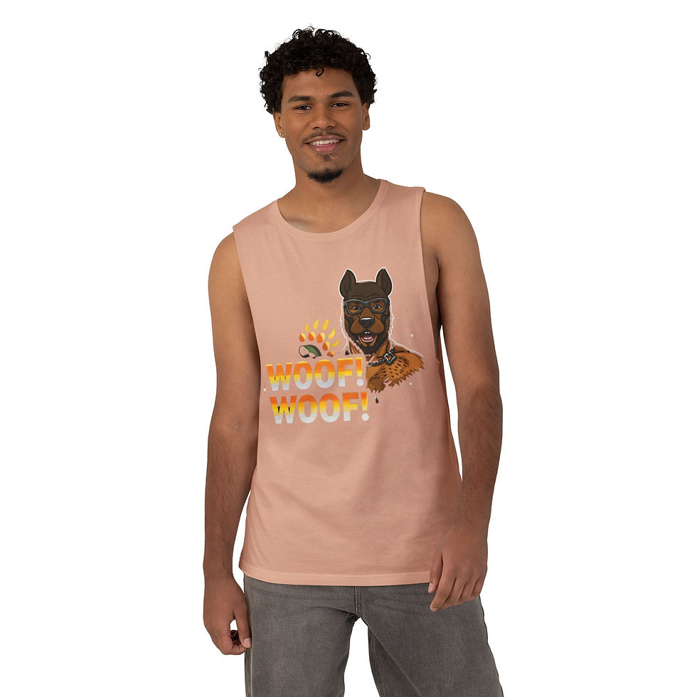 Thumbnail: Woof! Dog Graphic Tank Top – Funny Paw Print & Retriever Design