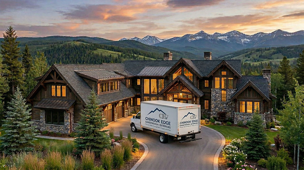 House in mountains with Chinook Edge branded truck out front