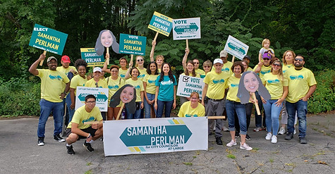 Sam and supporters at 2019 Labor Day Parade.