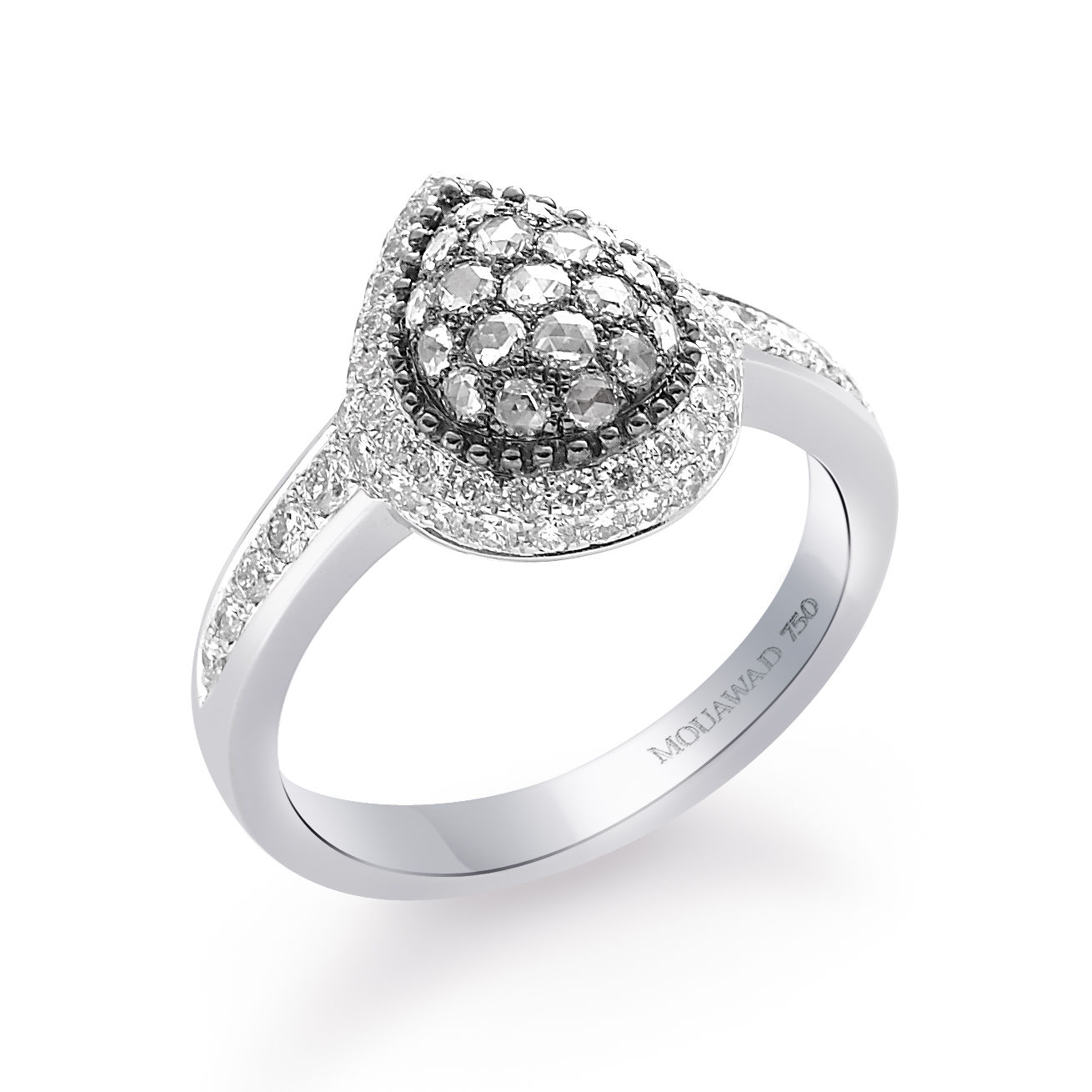 18K White Gold and Diamond Rosette Ladies Ring