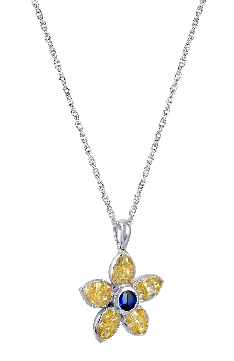 Thumbnail: 18K White Gold, Yellow and Blue Sapphire Pendant