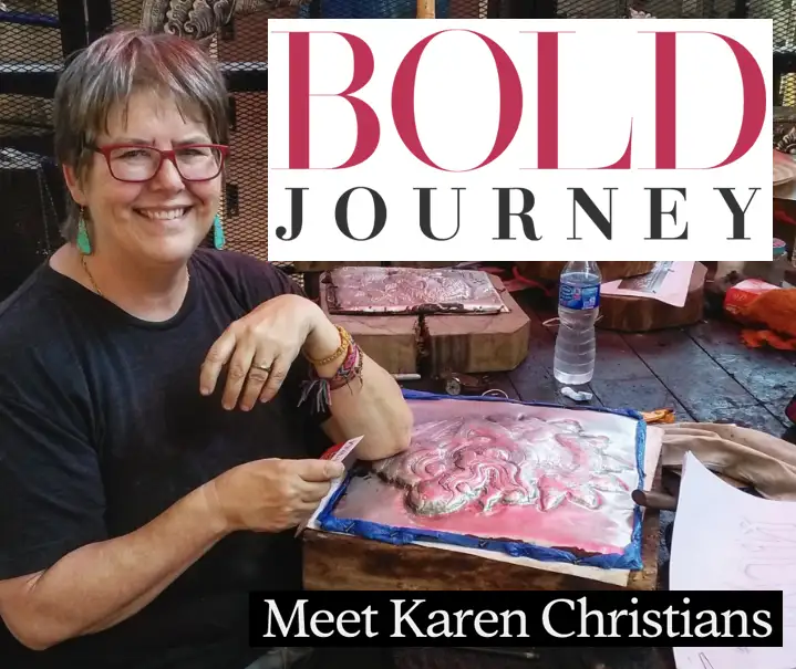 Jeweler Karen Christians in a Thai chasing and repousse studio