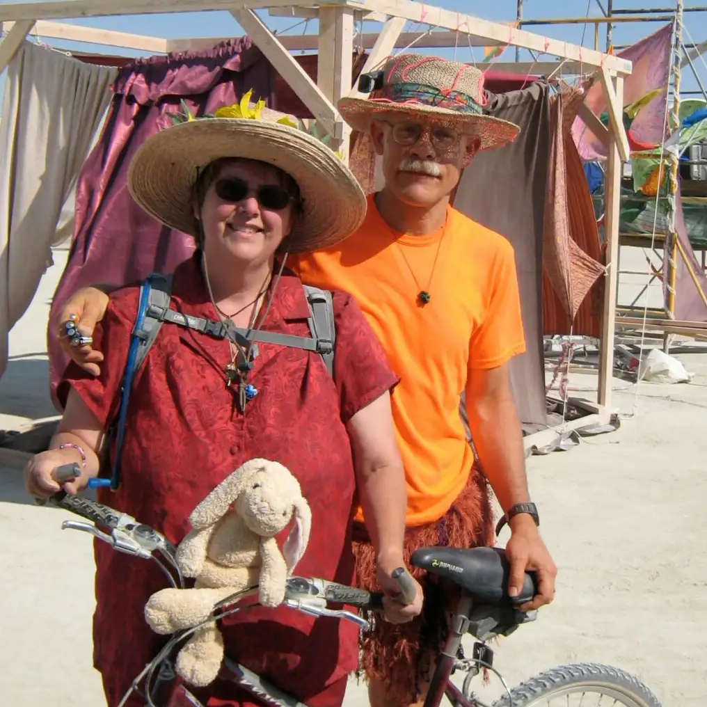Karen Christians and partner at Burning Man