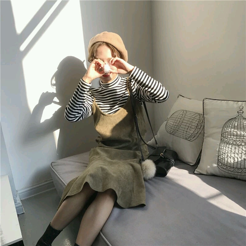 縮圖：高領橫間TEE吊帶連身裙套裝