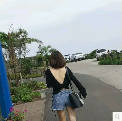縮圖：高腰綁帶短牛仔褲
