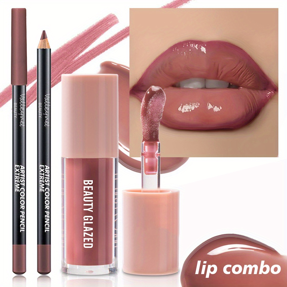 2pcs/set Velvet Texture Lip Makeup Set - Lip Liner - Lip Glaze - Waterproof Long