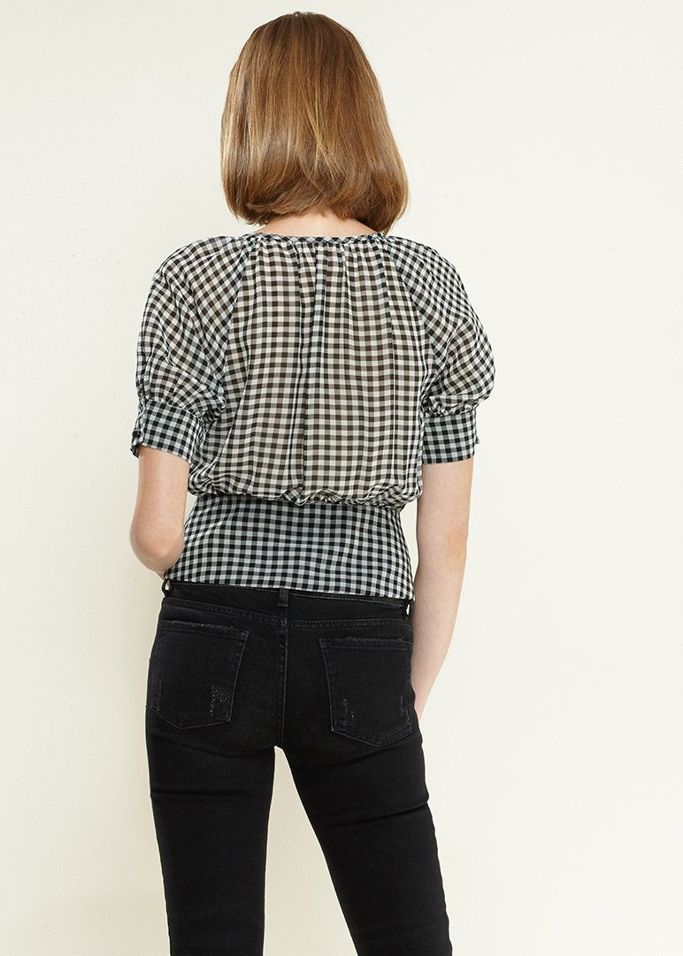 Thumbnail: Women's Button Down Peplum Cropped Blouse in Black