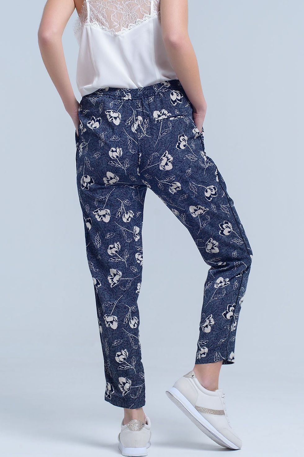 Thumbnail: Navy Blue Pants With Floral Print