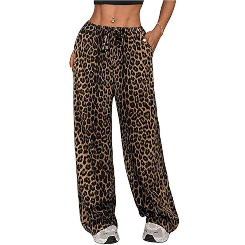Thumbnail: Women's Casual Leopard Print High Waisted Wide-Leg Pants Elegant