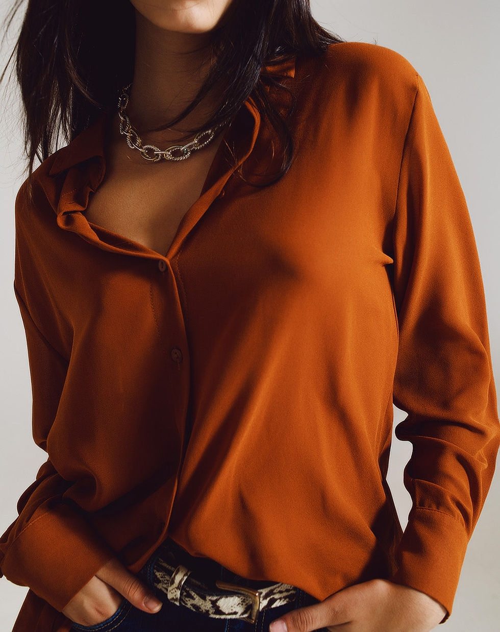 Thumbnail: Chiffon Shirt in Camel Color