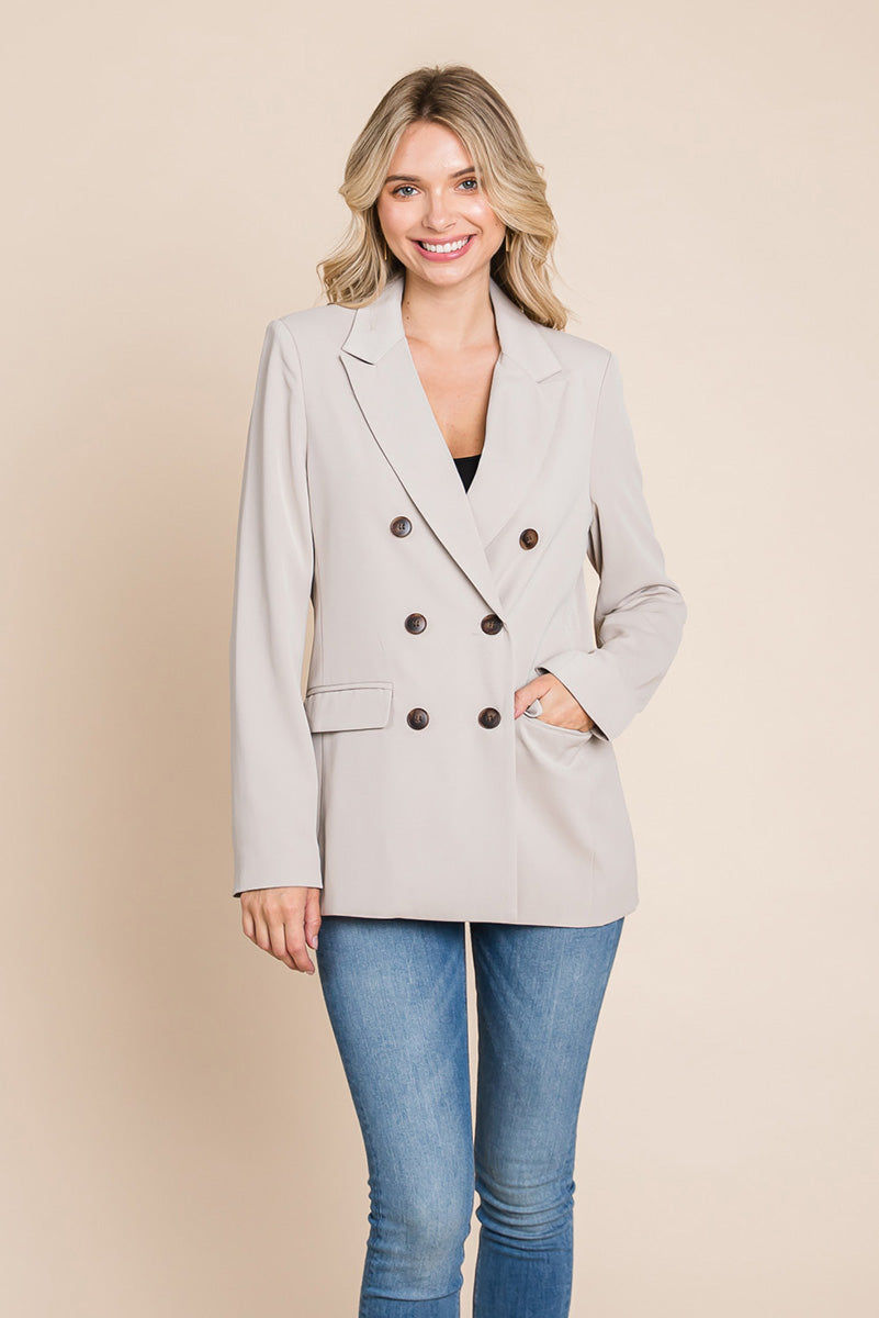 Thumbnail: Double Breasted Lapel Collar Jacket Blazer