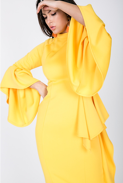 Elegance in Bold Gold Midi Dress