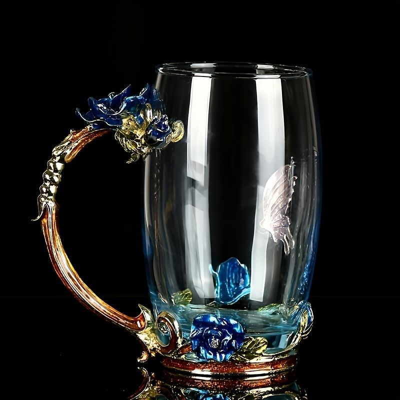 Thumbnail: Rose Enamel Crystal Cup with Butterfly Rose Painted Flow