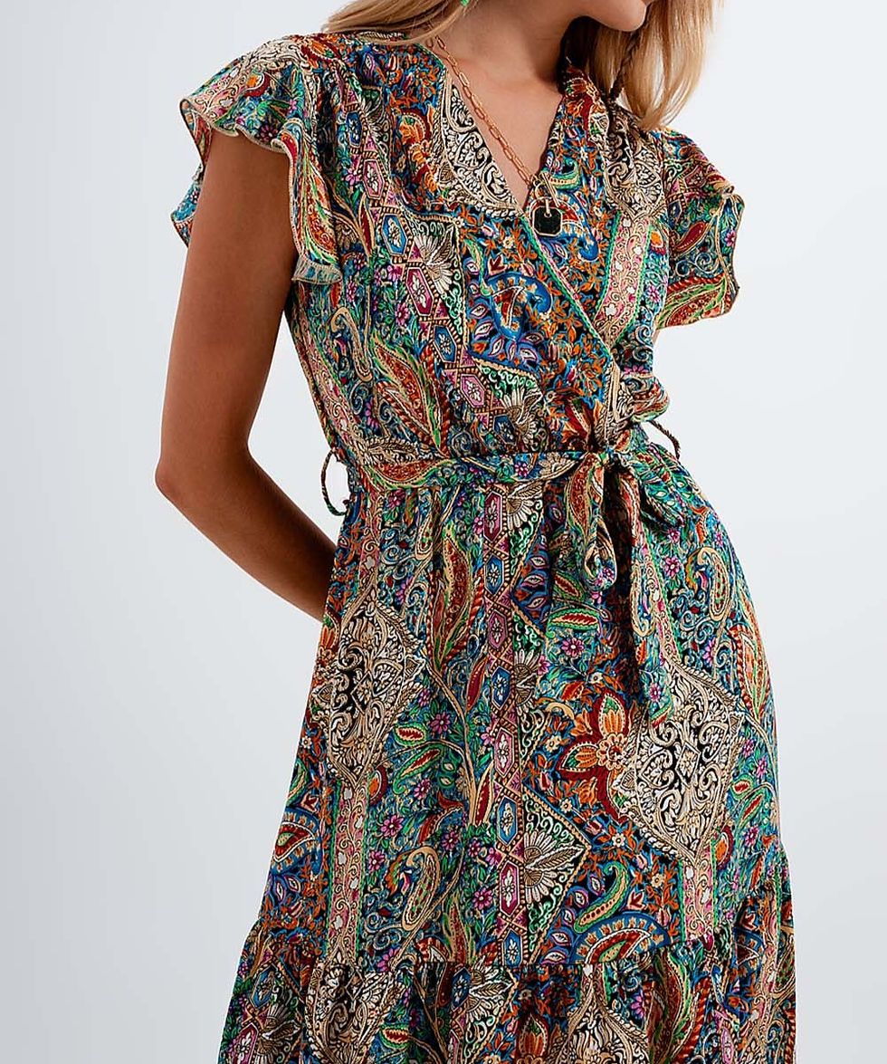 Thumbnail: Dressed Ruffle Hem Midaxi Dress in Paisley Print in Green