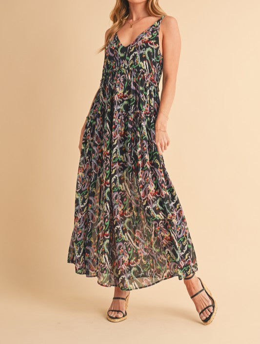 Thumbnail: Printed V-Neck Frill Tiered Cami Dress