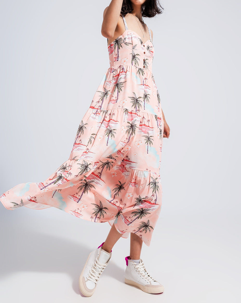 Beach Dress in Natural Tropical Print