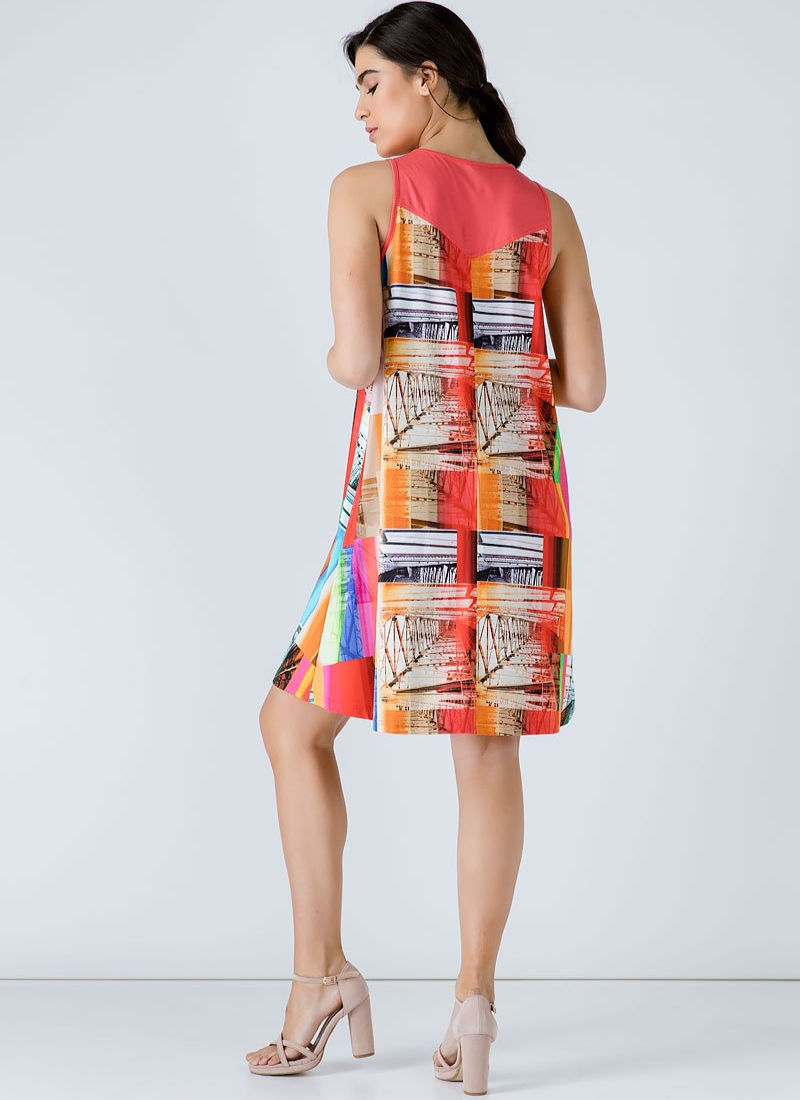 Thumbnail: Coral  a Line Print Dress