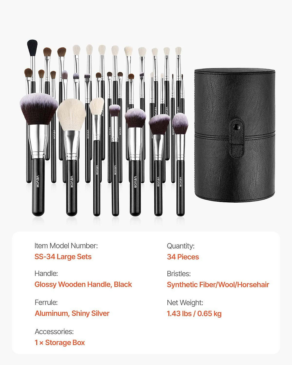 Thumbnail: VEVOR 34PCS Makeup Brush Set for Foundation Blending Eyeshadow with Soft Bristle