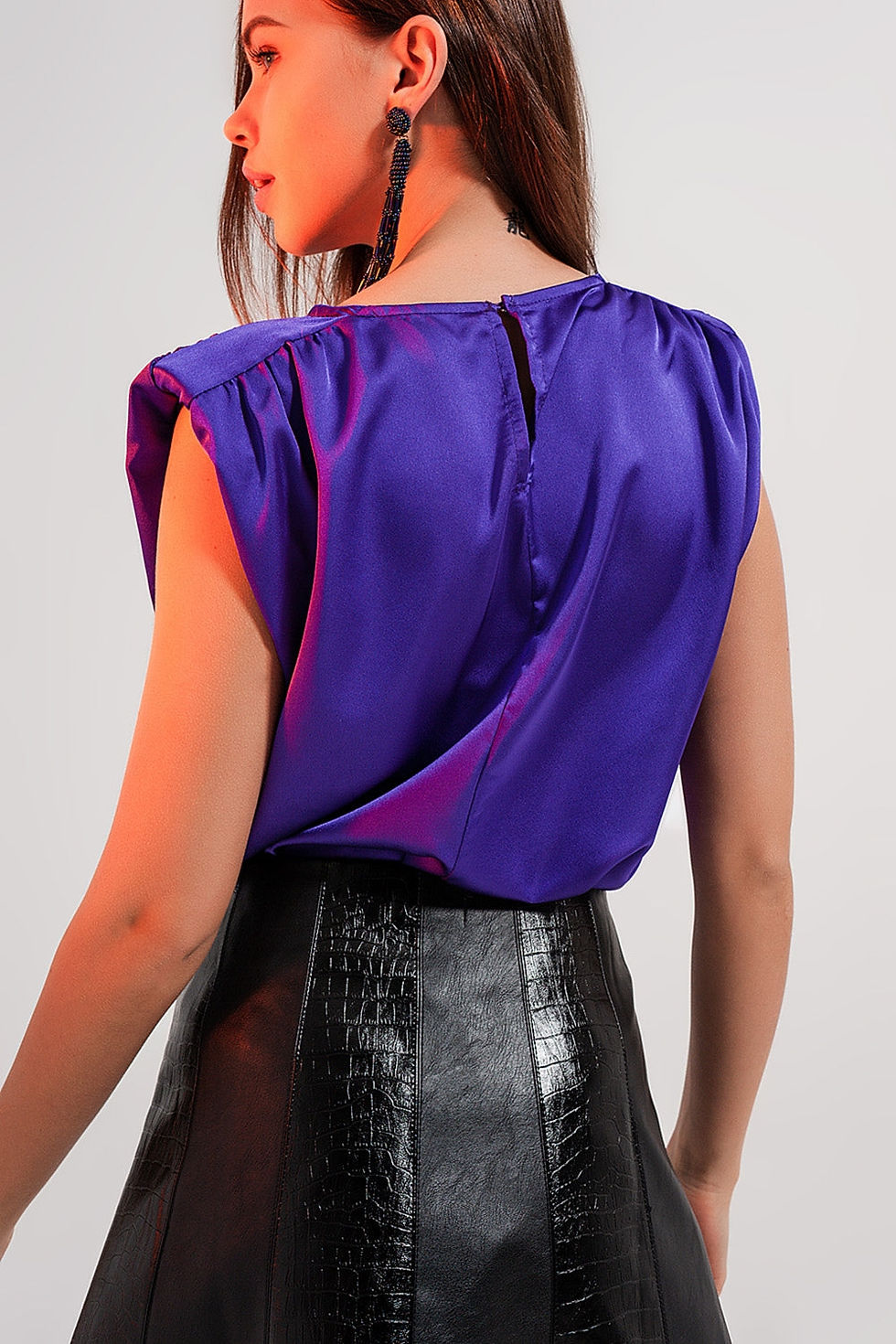 Thumbnail: Shoulder Pad Satin Top in Violet