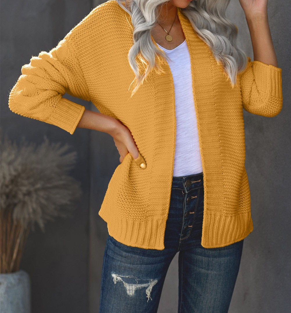 Women's Yellow Open Front Chunky Knit Cardigan
