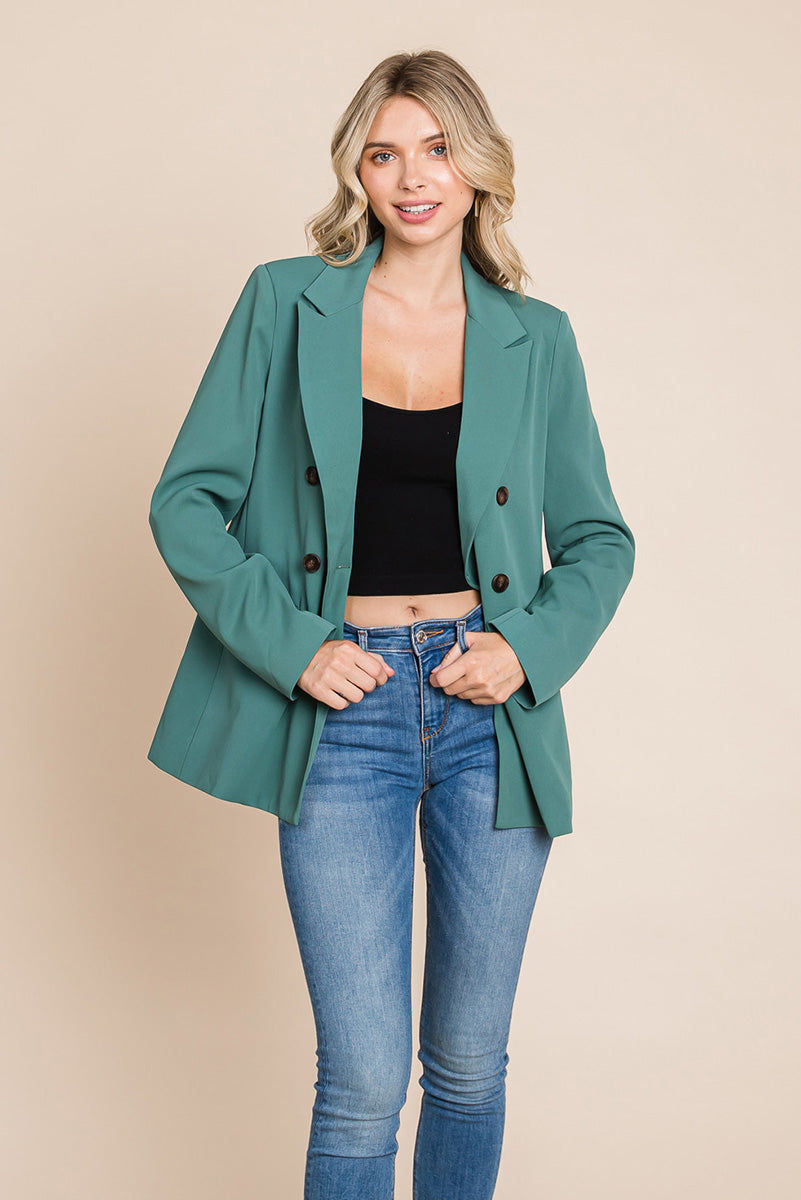 Thumbnail: Double Breasted Lapel Collar Jacket Blazer