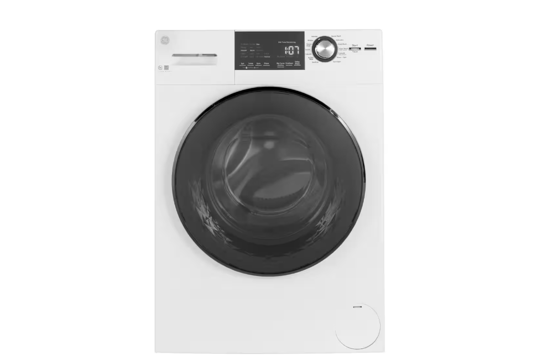 GE 2.4 cu. ft. Stackable White Front Loading Washing Machine with Steam, ENERGY