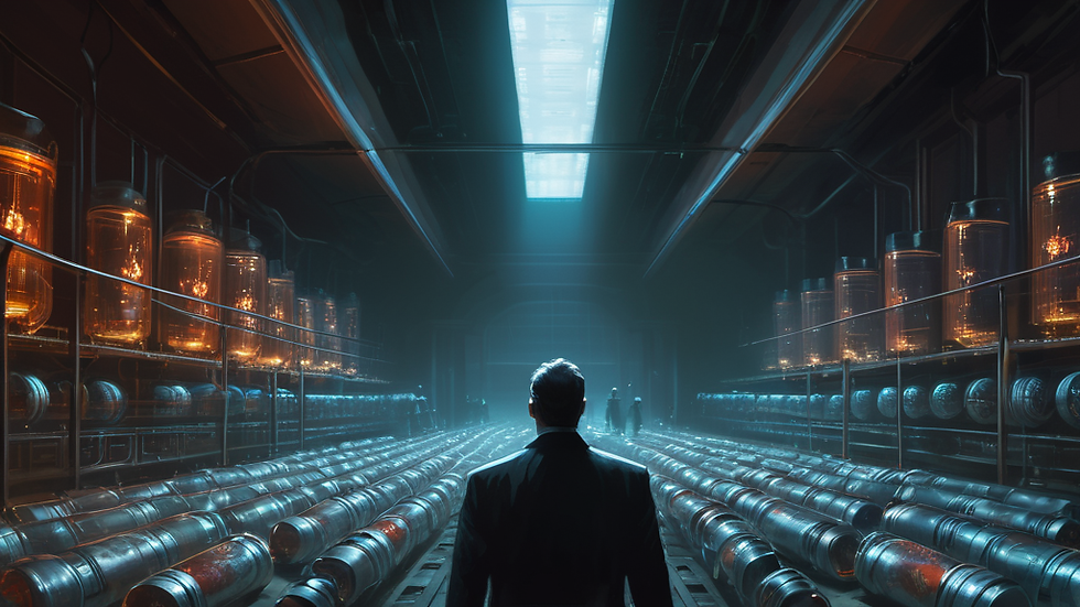 A man standing in a room full of cannisters