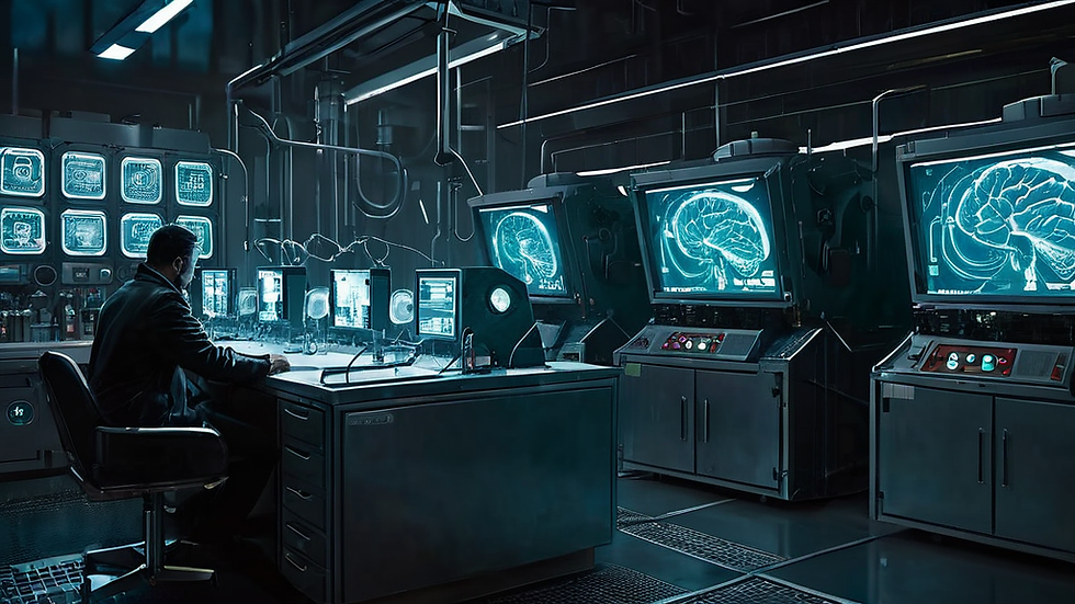 A man in a dark room working on some futuristics machines