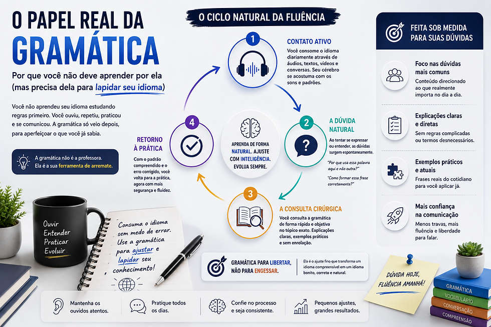 O Papel Real da Gramática: Por Que Você Não Deve Aprender por Ela (Mas Precisa Dela para Lapidar o que está aprendendo)