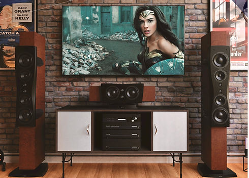 AV system with speakers and large TV