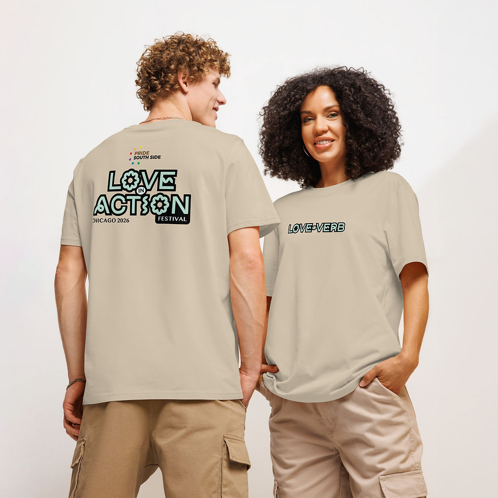 Miniatura: "Love is a Verb" Organic ribbed neck t-shirt