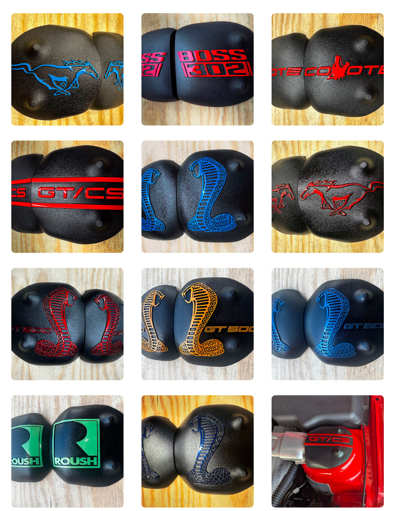 2005-2014  Mustang Strut Tower covers (color logos) choose logo and logo colors