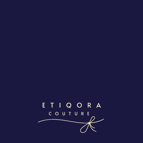  etiqora logo reflecting the deep midnight blue sky with beige letters and bow to balance a calm contrast