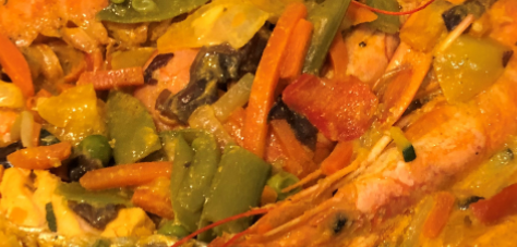 Wok de légumes, gambas, dîner diététique 