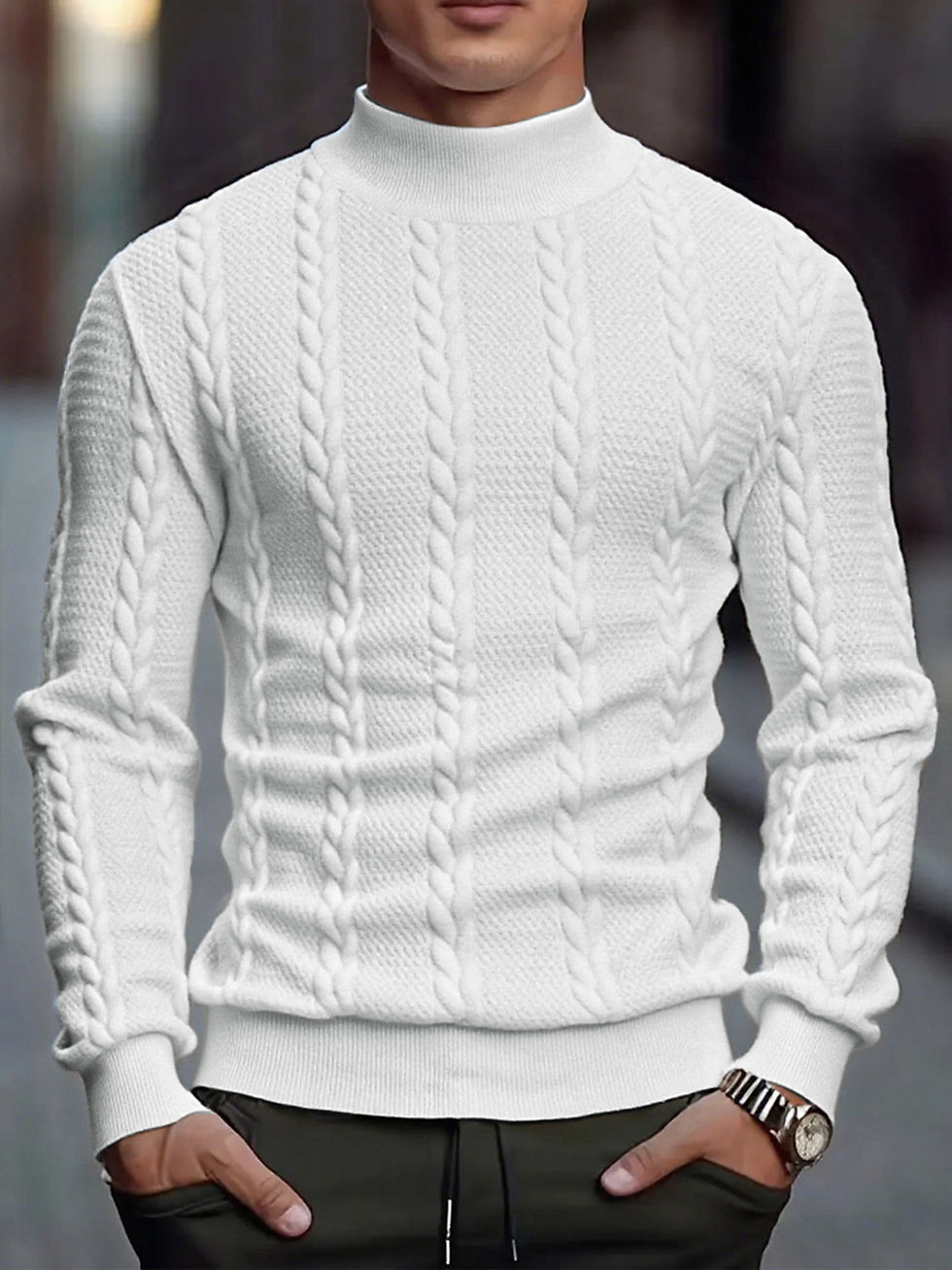Thumbnail: Men's Knitted High Collar Sweater Casual Vintage Twist Knitwear Sweater Tops Win