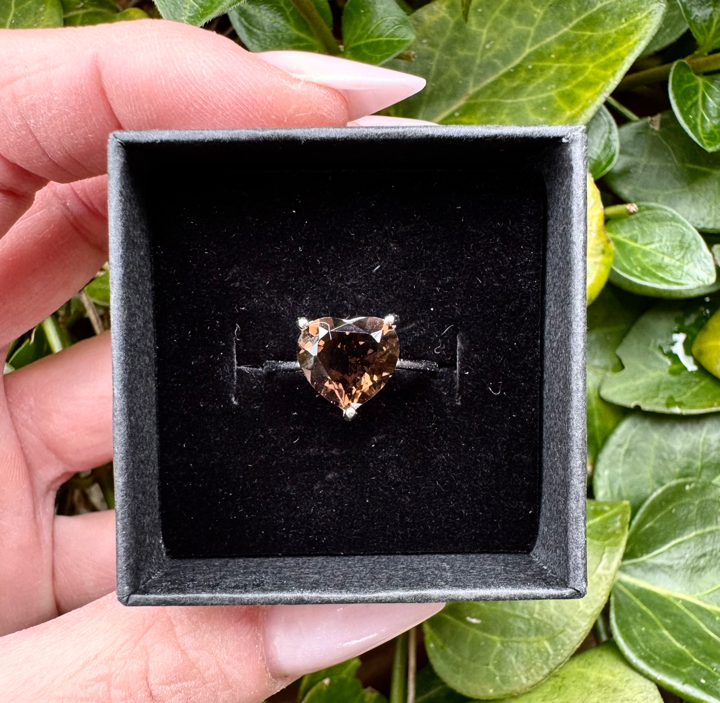 ANELLO CUORE FUMÈ E ARGENTO REGOLABILE