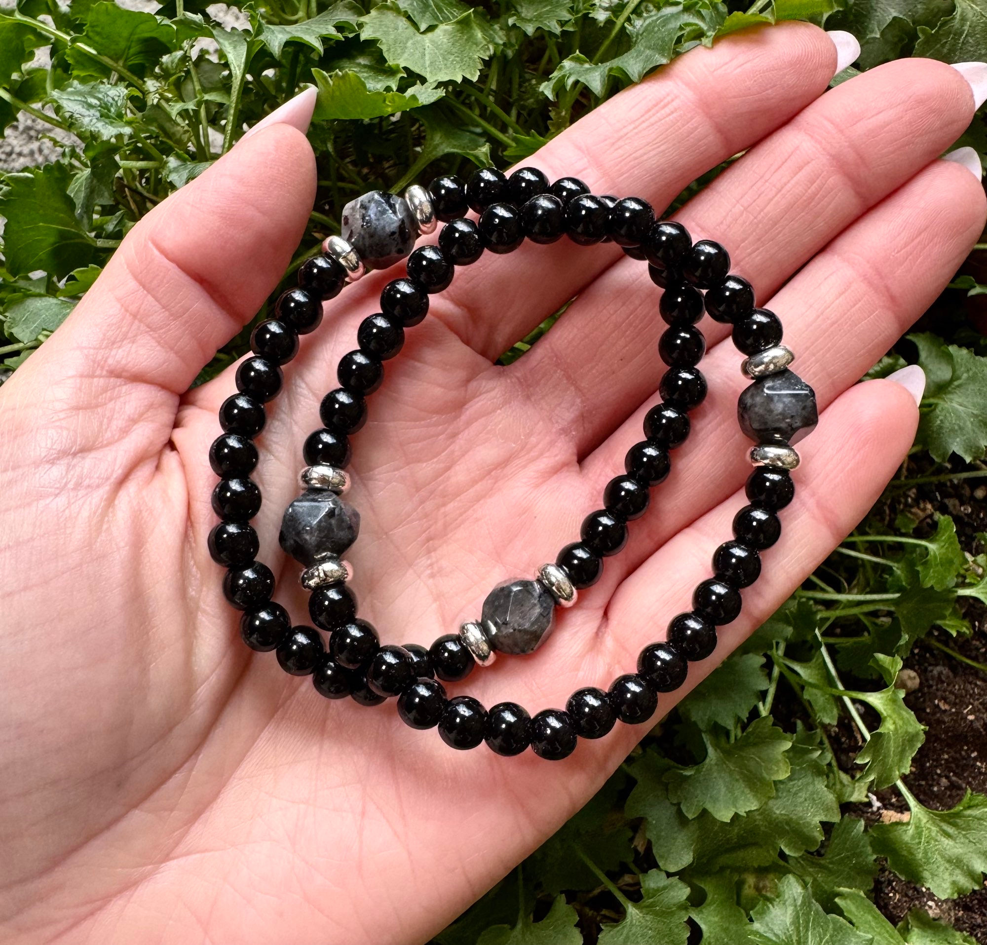 BRACCIALE OSSIDIANA E PIETRA DI LUNA NERA