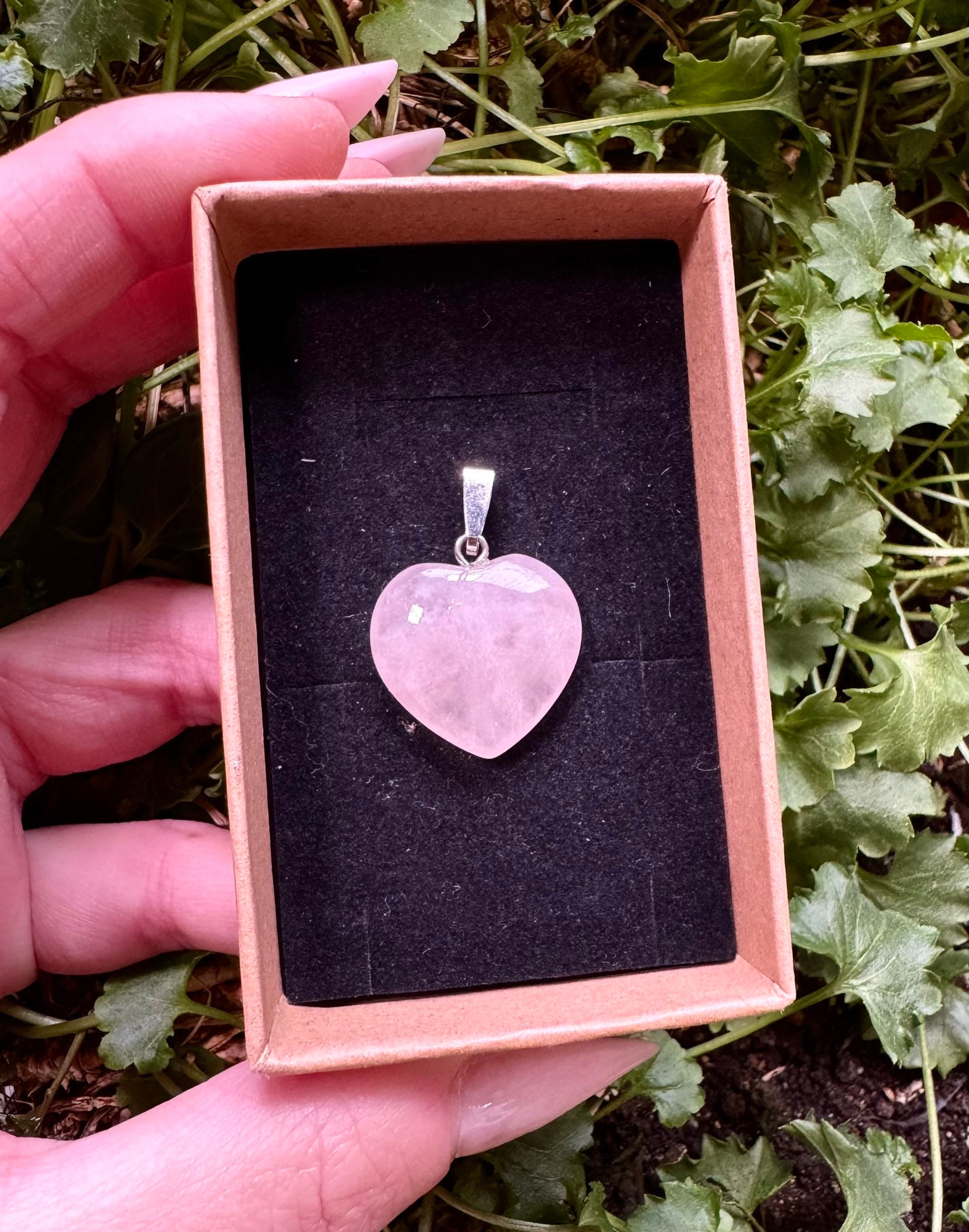 CIONDOLO CUORE MEDIO QUARZO ROSA