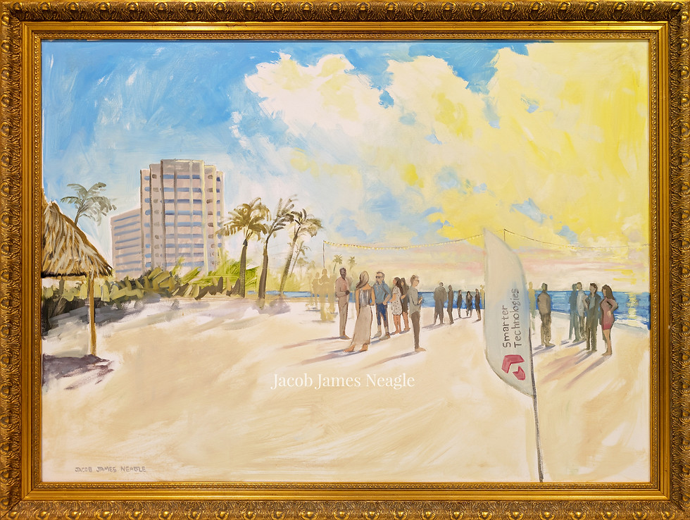 Jacob Event Painting_corporate live painting_beach party_April 2026_30x40_with gold frame_