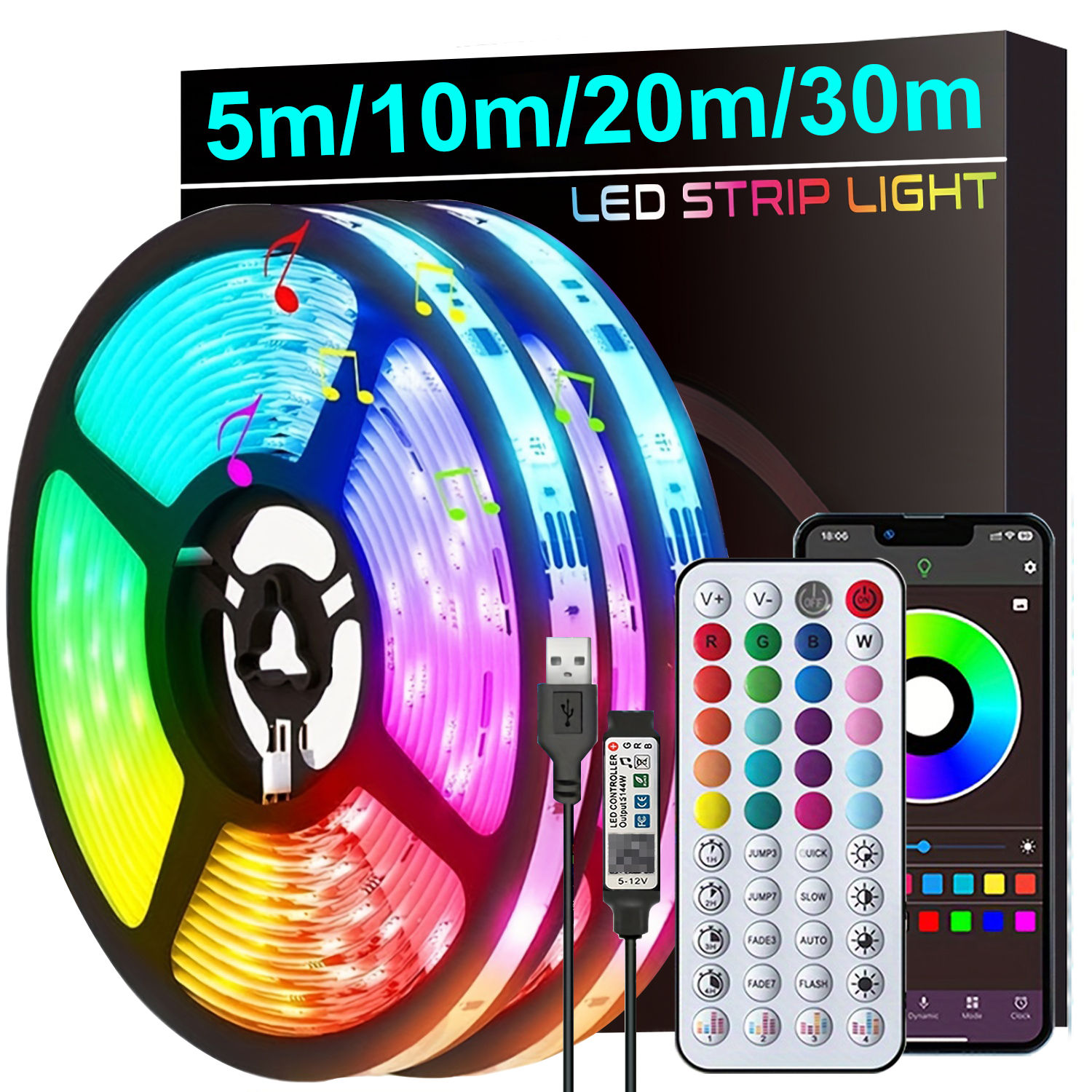 Led Strip Lights Music Sync Led Lights Room with APP Control, Flexible Ribbon Ta