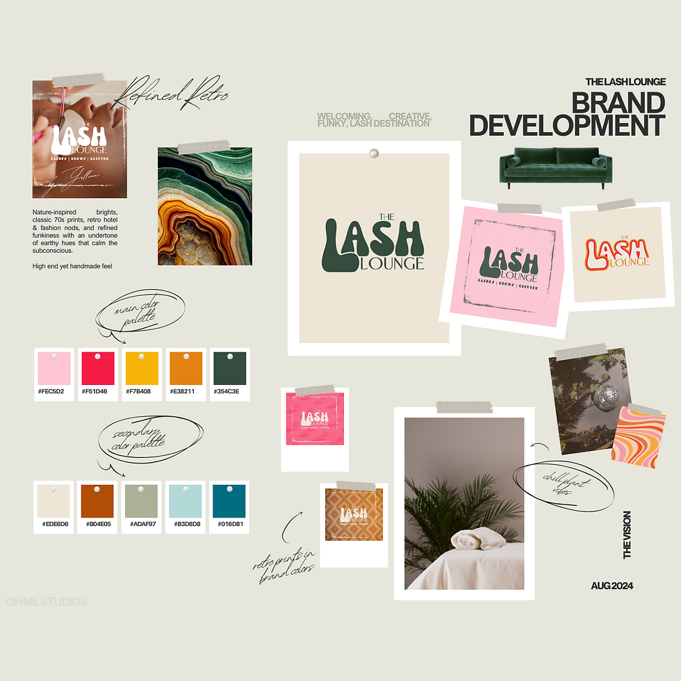 ohme studios branding moodboard for the lash lounge in burlington vermont