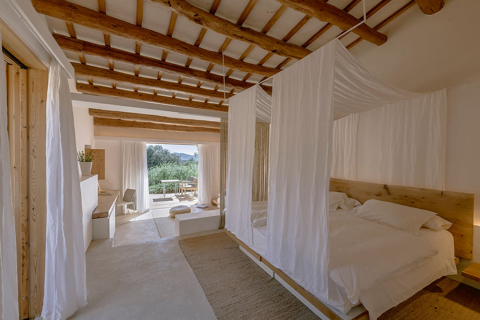 luxury earthen bedroom at es raco retreat venue in majorca where aligned is hosting a womens retret spring 2026