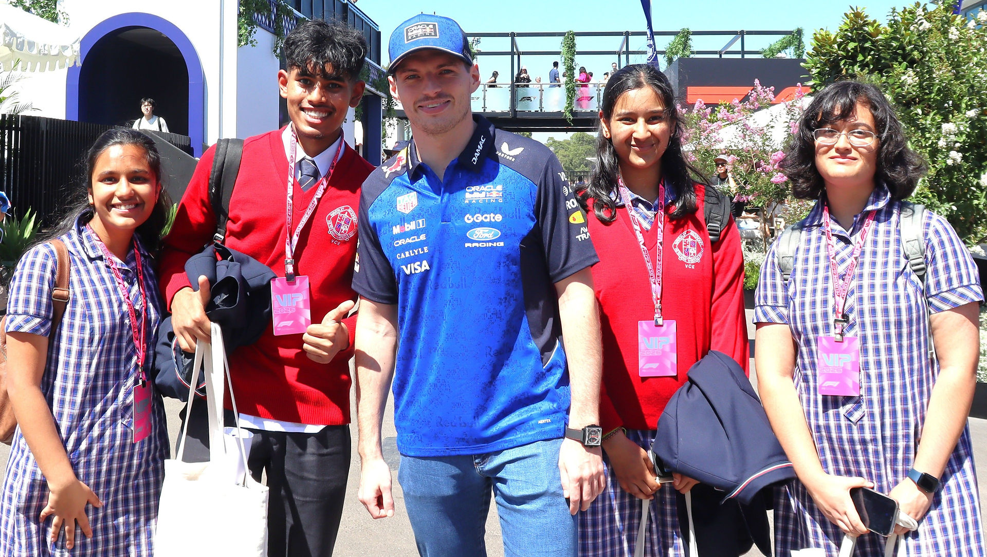GWSC Senior Division Winners meeting Max Verstappen at the Australian F1 Grand Prix after winning the STEM Hub Green Grid Challenge. 