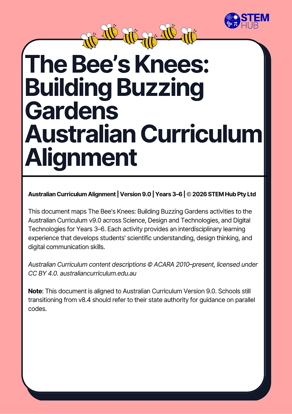 Thumbnail: Curriculum Alignment cover The Bee's Knees Australian Curriculum v9.0 alignment document cover